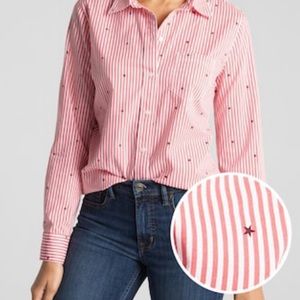 GAP Star Pink Stripe Fitted Boyfriend Shirt Small